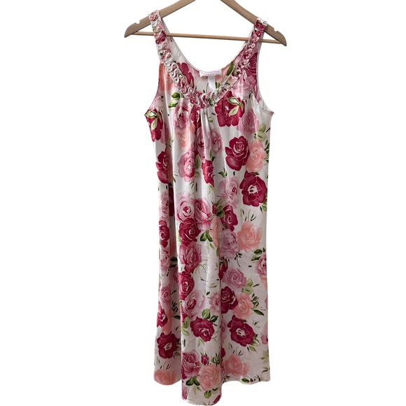 Oscar de la Renta Other - Oscar de la Renta Nightgown Large Floral Satin Pink Label Sleeveless